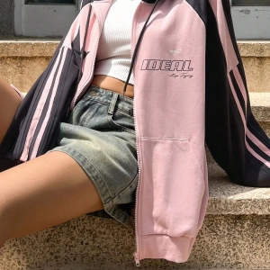 Star Kadın Sonbahar/Kış Mektup Baskılı Fermuarlı Bağcıklı Kapüşonlu Sweatshirt Model 5181