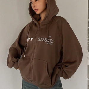 Star Kadın Sonbahar/Kış Mektup Baskılı Fermuarlı Bağcıklı Kapüşonlu Sweatshirt Model 5181
