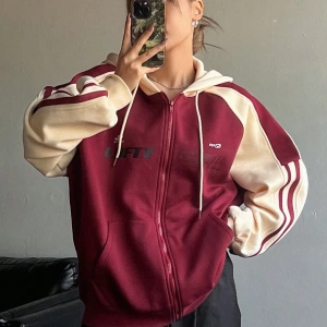 Star Kadın Sonbahar/Kış Mektup Baskılı Fermuarlı Bağcıklı Kapüşonlu Sweatshirt Model 5181