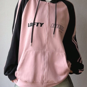 Star Kadın Sonbahar/Kış Mektup Baskılı Fermuarlı Bağcıklı Kapüşonlu Sweatshirt Model 5181