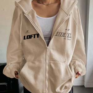Star Kadın Sonbahar/Kış Mektup Baskılı Fermuarlı Bağcıklı Kapüşonlu Sweatshirt Model 5181