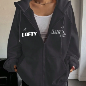 Star Kadın Sonbahar/Kış Mektup Baskılı Fermuarlı Bağcıklı Kapüşonlu Sweatshirt Model 5181