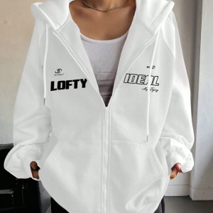 Star Kadın Sonbahar/Kış Mektup Baskılı Fermuarlı Bağcıklı Kapüşonlu Sweatshirt Model 5181