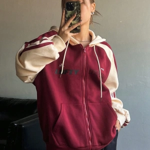 Star Kadın Sonbahar/Kış Mektup Baskılı Fermuarlı Bağcıklı Kapüşonlu Sweatshirt Model 5181