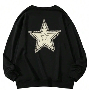 Star Pattern Drop Shoulder Oversized Pullover Siyah