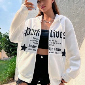 Star & Slogan Grafikli Düşen Omuz Bağcıklı Termal Astarlı Kapüşonlu Sweatshirt Aynı  Model 5140