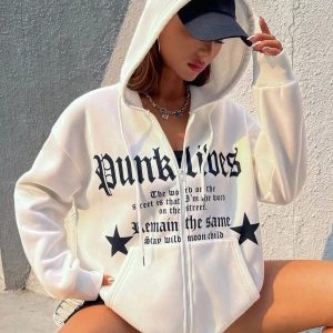 Star & Slogan Grafikli Düşen Omuz Bağcıklı Termal Astarlı Kapüşonlu Sweatshirt Aynı  Model 5140
