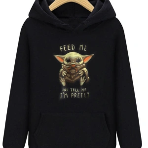 Star Wars Baby Yoda Siyah Unisex Kapşonlu Sweatshirt Pretty 00522