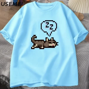 Starvalley vadisi uyku kedi Sploot grafik T shirt erkekler rahat komik kısa kollu tişört Unis 2907