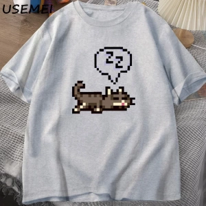 Starvalley vadisi uyku kedi Sploot grafik T shirt erkekler rahat komik kısa kollu tişört Unis 2907