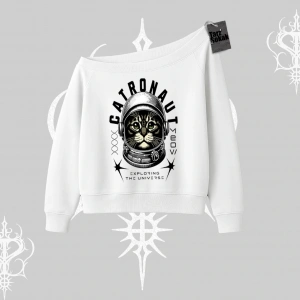 Stay Cool Kedi Baskılı Kapşonlu Crop Sweatshirt
