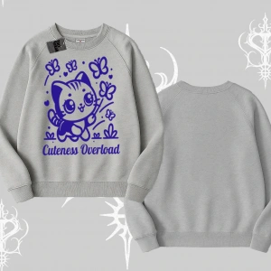 Stay Cool Kedi Baskılı Kapşonlu Crop Sweatshirt