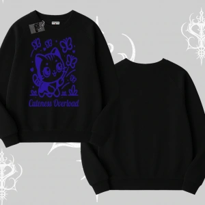 Stay Cool Kedi Baskılı Kapşonlu Crop Sweatshirt