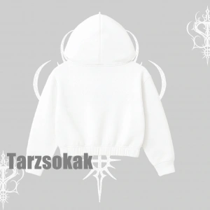 Stay Cool Kedi Baskılı Kapşonlu Crop Sweatshirt