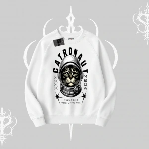 Stay Cool Kedi Baskılı Kapşonlu Sweatshirt
