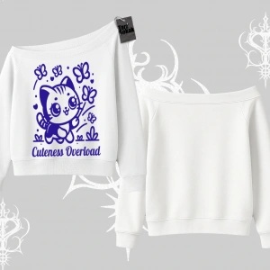 Stay Cool Kedi Baskılı Kayık Yaka Sweatshirt