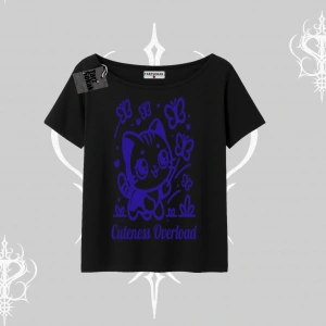 Stay Cool Kedi Baskılı Oversize Crop Tshirt