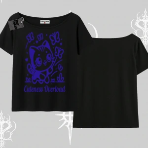 Stay Cool Kedi Baskılı Oversize Crop Tshirt