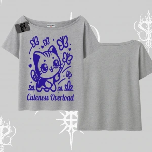 Stay Cool Kedi Baskılı Oversize Crop Tshirt