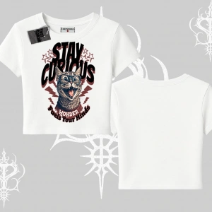 Stay Curious Kedi Baskılı Babby Tee Tshirt