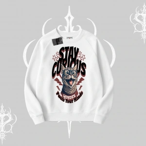 Stay Curious Kedi Baskılı Biskilet Sweatshirt