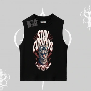 Stay Curious Kedi Baskılı Kolsuz Tshirt