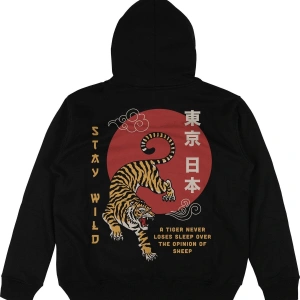 Stay Wild Siyah Oversize Unisex Kapüşonlu Sweatshirt Hoodie