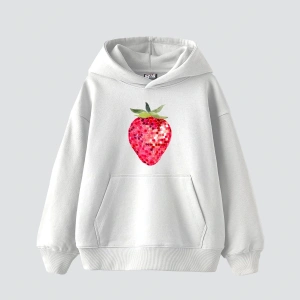 Strawberry Disco Baskılı Oversize Unisex Beyaz
