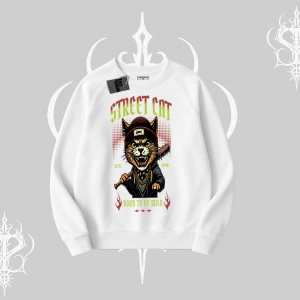 Street Cat Kedi Baskılı Biskilet Sweatshirt