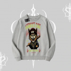 Street Cat Kedi Baskılı Biskilet Sweatshirt