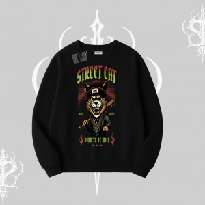 Street Cat Kedi Baskılı Biskilet Sweatshirt