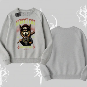 Street Cat Kedi Baskılı Biskilet Sweatshirt