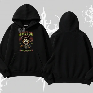Street Cat Kedi Baskılı Kapşonlu Sweatshirt