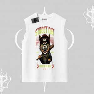 Street Cat Kedi Baskılı Kolsuz Tshirt