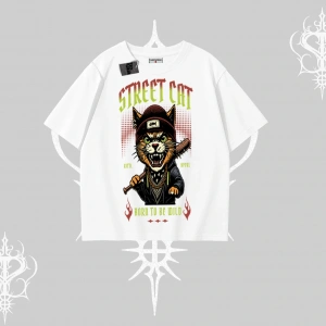 Street Cat Kedi Baskılı Oversize Tshirt