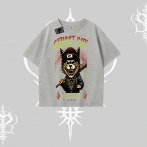 Street Cat Kedi Baskılı Oversize Tshirt
