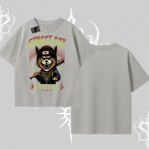 Street Cat Kedi Baskılı Oversize Tshirt