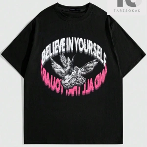 Street Life Erkek Güvercin ve Mektup Grafikli Tişört