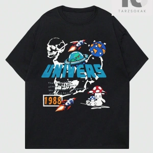 Street Life Erkek Mektup Kafatası ve Mantar Grafikli Tişört