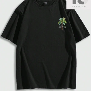 Street Life Erkek Mektup ve Ağaç Baskı Yuvarlak Yaka Tişört