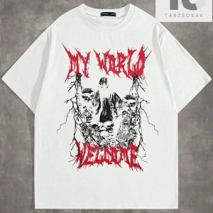 Street Life Erkek Mektup ve Örümcek Baskılı Tişört