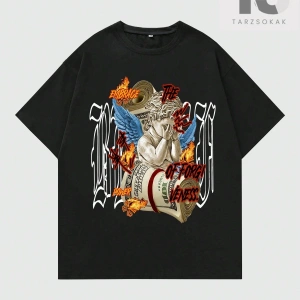 Street Life Erkek Melek Mektup Baskılı T-shirt