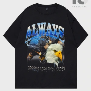 Street Life Erkek Pamuk Kartal ve Mektup Grafik Damla Omuz Tişört