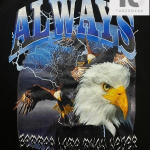 Street Life Erkek Pamuk Kartal ve Mektup Grafik Damla Omuz Tişört