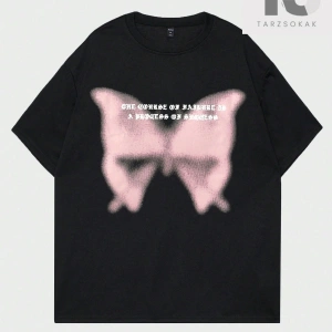 Street Life Erkek Pamuk Sloganlı Kelebek Grafikli Tişört