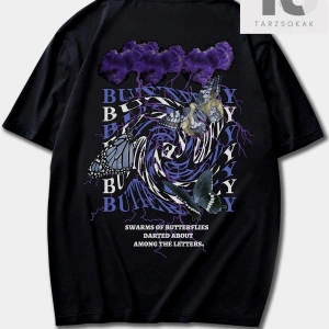 Street Life Erkek Sloganlı ve Kelebek Baskılı Tişört