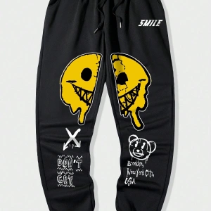 Street Life Guys Cartoon & Letter Graphic Drawstring Waist Eşofman Altı