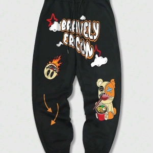 Street Life Guys Cartoon & Letter Graphic Drawstring Waist Eşofman Altı