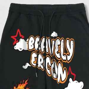 Street Life Guys Cartoon & Letter Graphic Drawstring Waist Eşofman Altı