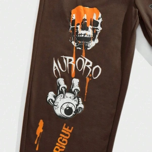 Street Life Guys Letter & Skull Print Drawstring Waist Eşofman Altı